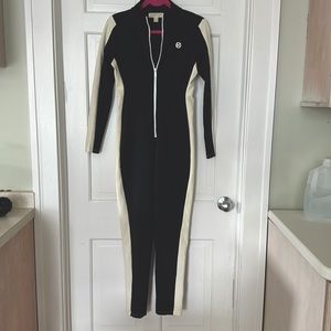 one piece pant suit Michael Kord black beiges